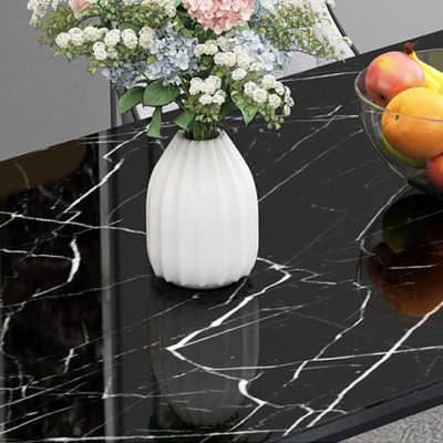 Bàn ăn đẹp chứa 4-6 ghế dài 1m4 mặt kính mạ vân đá, Bàn ăn hiện đại tại nhà BGA027