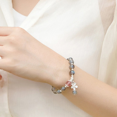Vòng tay đá xà cừ phối charm hoa bạc mệnh thủy, kim - Ngọc Quý Gemstones