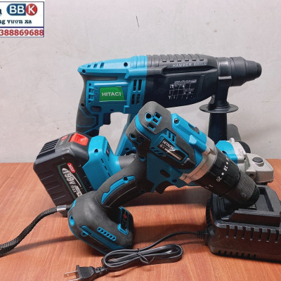 Bộ Combo 3 Món Gồm Máy Khoan Đục Bê Tông, Máy Mài Và Máy Khoan Pin Dùng Pin 199V, 2 Pin 15Cell, Máy Khoan Siêu Khỏe - Bảo Hành 12 Tháng