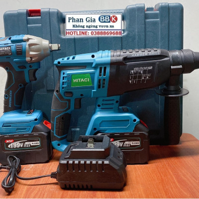 Bộ Combo 2 Trong 1 Gồm Máy Khoan Đục Bê Tông Và Bulong Dùng Pin 199V 2 Pin 15 Cell - Máy Khoan Siêu Khỏe (Bảo Hành 1 Năm)