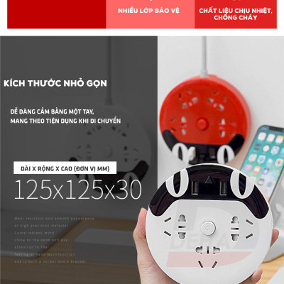Ổ cắm kéo dài đa năng kèm nguồn USB sạc điện thoại hình mèo dễ thương, có kệ để điện thoại nhỏ gọn tiện dụng