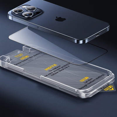 Kính cường lực khung tự dán cho iPhone 16 / 16 Plus / 16 Pro / 16 Pro Max hiệu WIWU SQ-008 Easy install - Viền siêu mỏng 0.33mm, chống mẻ cạnh, Phủ nano siêu mượt - Hàng nhập khẩu