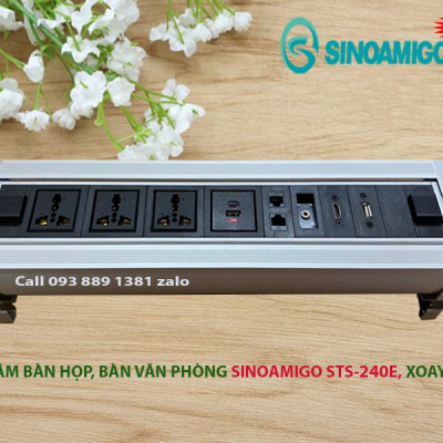Ổ cắm âm bàn họp, bàn văn phòng Sinoamigo STS-240E, xoay 180 độ, tích hợp đầy đủ ổ cắm cần thiết cho văn phòng