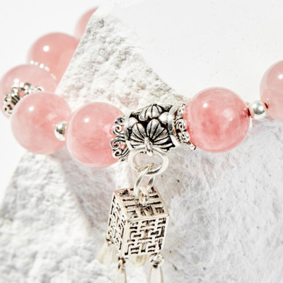 Vòng Tay Phong Thủy Đá Thạch Anh Hồng Phối Charm Đèn Lồng Bạc (10mm) Mệnh Hỏa, Thổ Ngọc Quý Gemstones