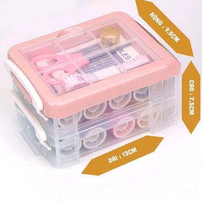 3 TẦNG Hộp Kim Chỉ May Đồ Đa Năng Dùng Trong Gia Đình Tiện Dụng Bộ Hộp Kim Chỉ May Vá Đa Năng Gia Đình Nhiều Tầng - Kim Khâu, Chỉ, Kéo, Thước Dây, Đủ Size Màu Mini - Giao Màu Ngẫu Nhiên