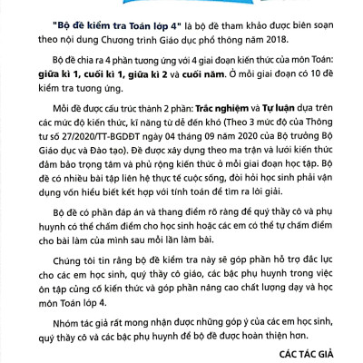 Bộ Đề Kiểm Tra Toán Lớp 4 - Tập 2