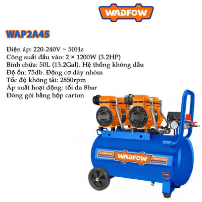 MÁY NÉN KHÍ (KHÔNG DẦU) 2400W-50L WAP2A45 WADFOW - HÀNG CHÍNH HÃNG