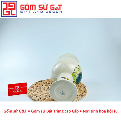 Lọ hoa trang trí dáng ly nấm khắc sen hồng Gốm Sứ G&T