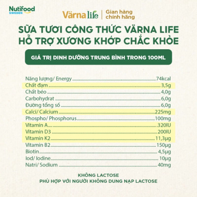 Thùng Thực phẩm bổ sung Värna Life sữa tươi công thức (Xanh) (12 Hộp x 200ml)