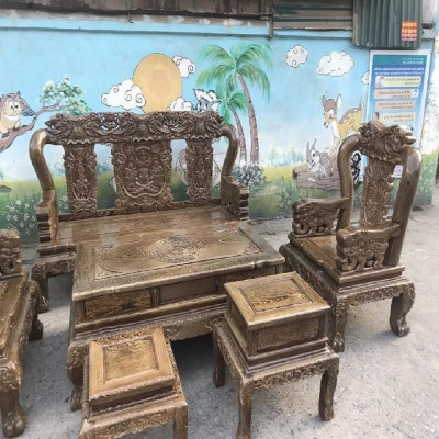 Bộ Bàn Ghế Minh Quốc Voi Gỗ Mun Đuôi Công VIP