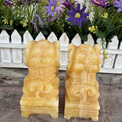 Cặp tượng Kỳ Lân phong thủy đá ngọc - Cao 10 cm