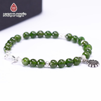  Vòng tay đá Diopside phối charm hoa hướng dương size hạt 5mm mệnh hỏa, mộc - Ngọc Quý Gemstones