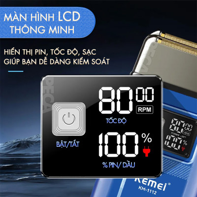 Máy cạo râu khô Kemei KM-1112 lưỡi kép điều chỉnh 2 mức tốc độ công suất mạnh có thể cạo đầu, fade trắng chân tóc - Hàng chính hãng