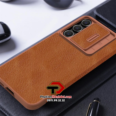 Bao da SamSung Galaxy S23 FE chính hãng Nillkin QIN có ngăn cài thẻ ATM và phần trượt bảo vệ camera sau chắc chắn - Hàng chính hãng