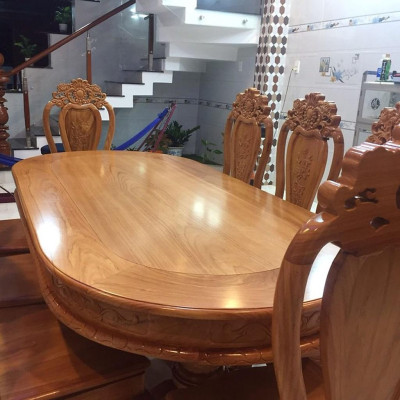 Bộ bàn ăn gỗ gõ 8 gế kiểu oval, bàn ăn gỗ 8 ghế , bộ bàn ăn