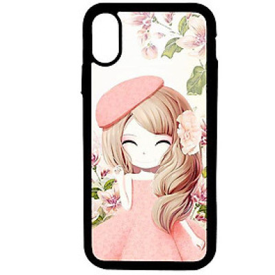 Ốp lưng dành cho Iphone Xs Max Cô Gái Váy Hồng Nền TRắng - Hàng Chính Hãng