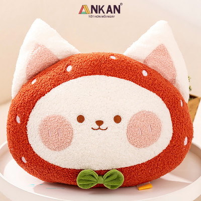 Chăn Gối Văn Phòng Kiểu Mèo Dâu Tây Cao Cấp Có Chăn Đi Kèm Dùng Làm Quà Tặng Cho Bạn Bè Người Thân Có Thể Tựa Đầu, Tựa Lưng Và Ngủ Tại Văn Phòng