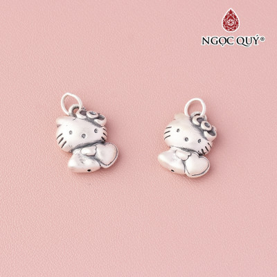 Charm treo hình mèo kitty ôm trái tim - Ngọc Quý Gemstones