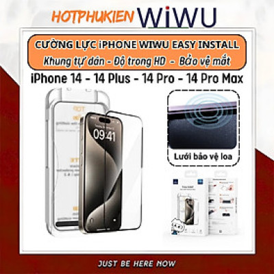Kính cường lực khung tự dán cho iPhone 14 / 14 Plus / 14 Pro / 14 Pro Max hiệu WIWU SQ-008 Easy install - Viền siêu mỏng 0.33mm, chống mẻ cạnh, Phủ nano siêu mượt - Hàng nhập khẩu