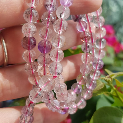 ️Vòng tay phong thủy đá super seven tự nhiên sịn đẹp kiểu quấn tay 3 vòng Màu tím trắng bóng đẹp sang Vòng chuỗi hạt 6mm nữ đeo rất là xinh đẹp ạ    