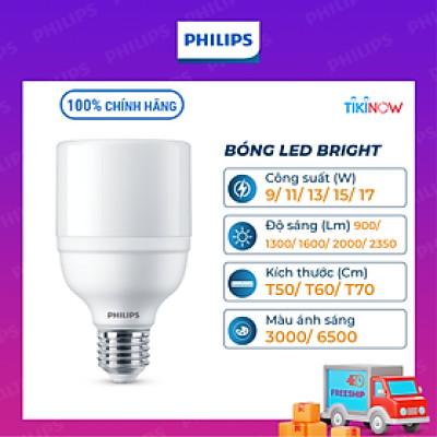 Bóng đèn Philips LED Bright E27 bảo vệ mắt, ánh sáng vàng, ánh sáng trắng (01 bóng)