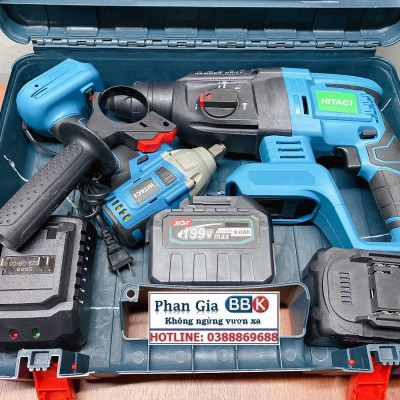 Bộ Combo 2 Trong 1 Gồm Máy Khoan Đục Bê Tông Và Bulong Dùng Pin 199V 2 Pin 15 Cell - Máy Khoan Siêu Khỏe (Bảo Hành 1 Năm)