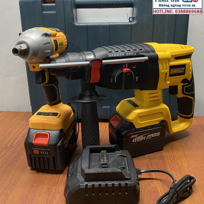 Bộ Combo Máy Khoan Đục Bê Tông Và Máy Siết Bulong - Bộ 2 Pin 15 Cell Động Cơ Từ Không Chổi Than - Bảo Hành 12 Tháng
