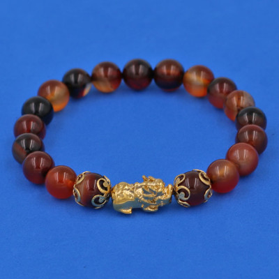 Chuỗi đeo tay Thạch Anh Nâu 8 ly - cẩn Tỳ Hưu Phong Thủy inox vàng VTANTHHKV8 - hợp mệnh Kim, mệnh Thổ