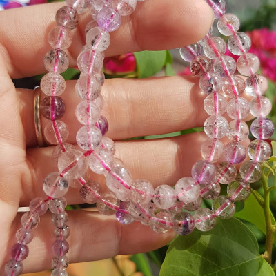 ️Vòng tay phong thủy đá super seven tự nhiên sịn đẹp kiểu quấn tay 3 vòng Màu tím trắng bóng đẹp sang Vòng chuỗi hạt 6mm nữ đeo rất là xinh đẹp ạ    