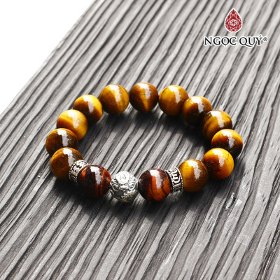 Vòng đá thạch anh mắt hổ phối charm rồng bạc mệnh thổ kim - Ngọc Quý Gemstones