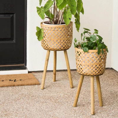 Giỏ tre trồng cây Bằng tre tự nhiên, 3 Size (Floor 3 Piece Wicker Basket Set) | EH015