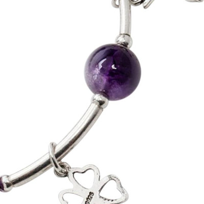 Vòng Đá Thạch Anh Tím Mix Charm Bạc 925 Cỏ 4 Lá 10mm Ngọc Quý Gemstones VT171