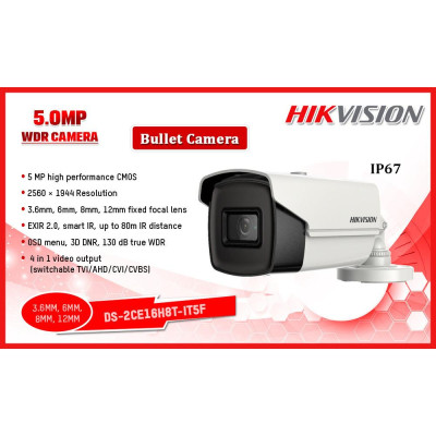 Camera HDTVI Starlight 5MP Hikvision DS-2CE16H8T-IT5F, hồng ngoại 80m, chống ngược sáng, Chuẩn bảo vệ IP67 - Hàng chính hãng