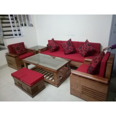 Bàn ghế phòng khách trứng đối mặt liền gỗ Sồi Nga