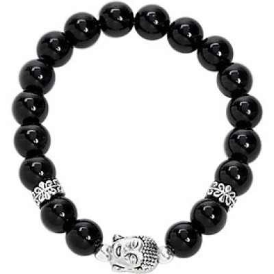 Vòng Đá Obsidian Phối Charm Phật Bạc 925 Ngọc Quý Gemstones VT57