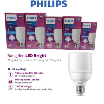 Bóng đèn Philips LED Bright E27 bảo vệ mắt, ánh sáng vàng, ánh sáng trắng (01 bóng)