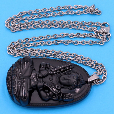 Dây chuyền mặt Hư Không Tạng Bồ Tát - thạch anh đen 5cm DITTEN6 - dây inox - tuổi Sửu, Dần