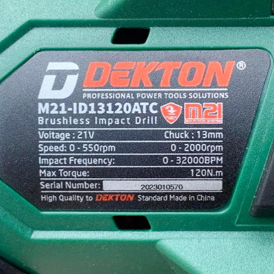 MÁY KHOAN ĐỘNG LỰC DÙNG PIN 21V 13mm DEKTON M21-ID13120ATC - HÀNG CHÍNH HÃNG