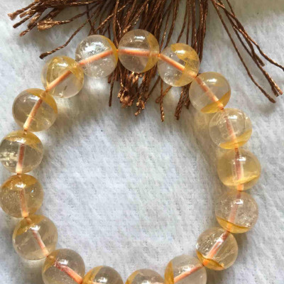 Vòng Thạch Anh Ưu Linh Vàng 12mm Nam Nữ mệnh Kim Thủy Thổ