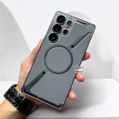 Ốp Lưng Da Từ Tính Cho Samsung Galaxy S25 Ultra Giả Kim Loại Bảo Vệ Camera DESIGNED BY GKK