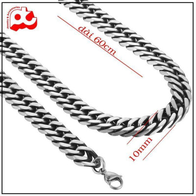 Dây chuyền nam titan cao cấp rẻ titan thép không gỉ kiểu lặc đôi trangsucpt kích cỡ 10mm PTDCNA188