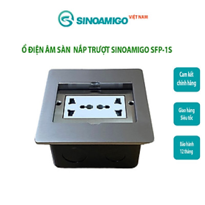 Hộp ổ cắm âm sàn nắp trượt Sinoamigo SFP-1S màu bạc. Thiết kế nắp trượt, chất liệu thép không gỉ chống oxy hóa - Hàng chính hãng