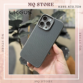 Ốp lưng Likgus Kevlar vân Carbon chống sốc dành cho iPhone 15 Pro Max 14 Pro Max 13 Pro Max 12 Pro Max( hàng chính hãng)