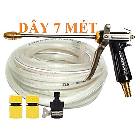 Bộ dây vòi xịt nước rửa xe, tưới cây . tăng áp 3 lần, loại 7m, 10m 206318 đầu đồng, cút,nối đen