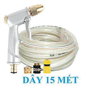 Vòi Xịt️Evoucher Bộ dây vòi xịt nước rửa xe, tưới cây , tăng áp 3 lần, loại 15m 206701-1 đầu đồng,cút,nối đồng+  đai