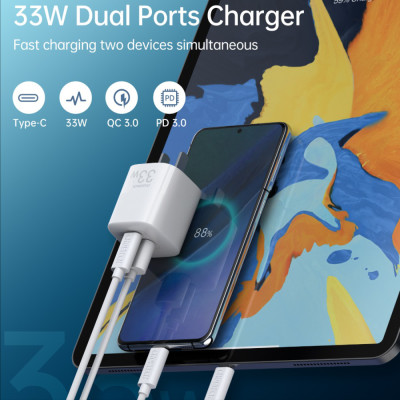 Combo Củ Sạc Điện Thoại Type C 33W PPS PD3.0 CHOETECH PD5006-W Và Cáp Type C to C 60W Dài 1.8M CC0005-S - Hàng Chính Hãng