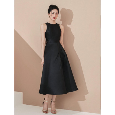Đầm xoè MINA thiết kế sang trọng hở lưng phối nơ midi chất liệu Taffta lụa cao cấp - MN104