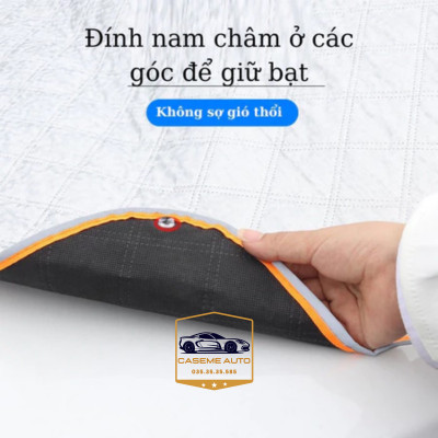 Bạt Phủ Kính Lái Ô Tô Chống Nắng 4 Lớp Phản Quang, Tráng Nhôm Cao Cấp, Gắn Nam Châm, Có Tai Che Gương Chống Nóng