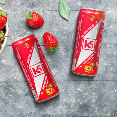 Nước Tăng Lực K5 Sâm Ngọc Linh Lon Lẻ Vị Dâu Tây Đỏ (320ml/Lon)