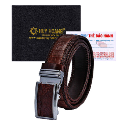 Thắt Lưng Nam Da Cá Sấu Đan Viền Huy Hoàng HT4217 (120 x 3.5 cm) - Nâu Đất